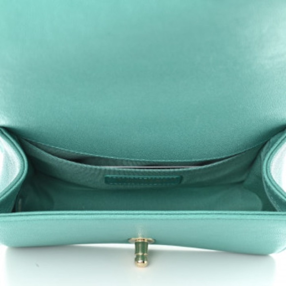 Chanel 19S Turquoise Iridescent Caviar Chevron Quillted Small Boy Gold Hardware - Picture 8 of 15